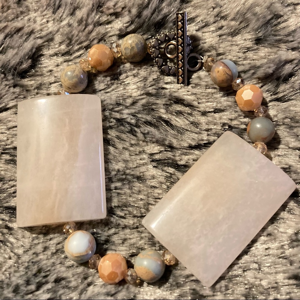 Red Aventurine & Lt. Blue Jasper Gemstone Bracelet